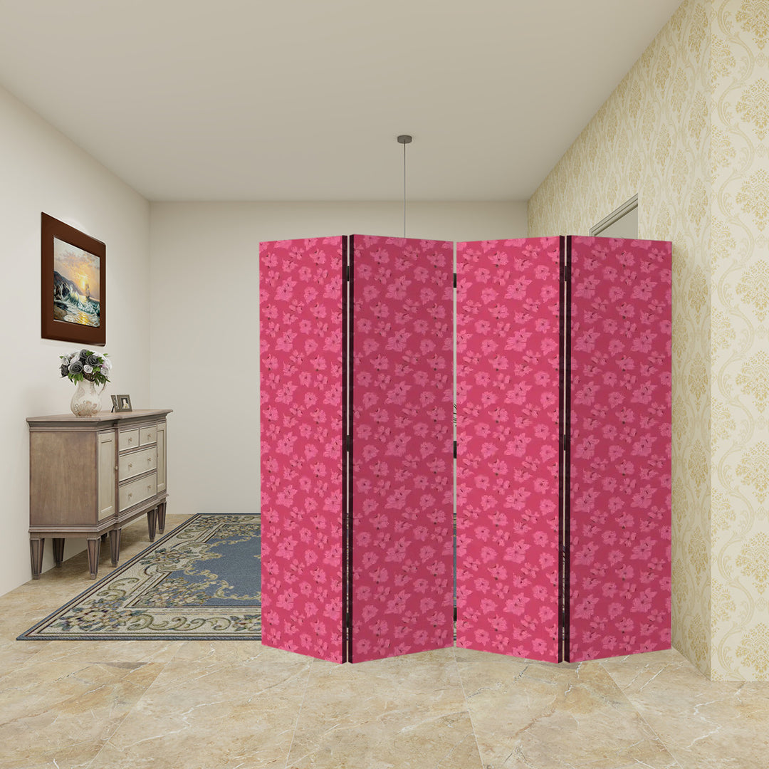 4 Panel Room Divider Folding Screen / Dogwood Blossoms - Pink