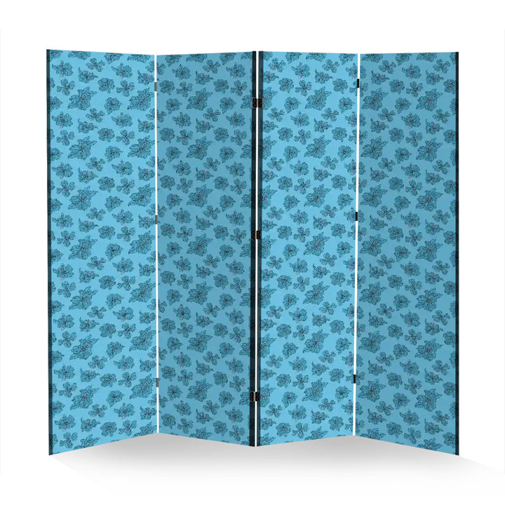 4 Panel Room Divider Folding Screen / Dogwood Blossoms - Blue