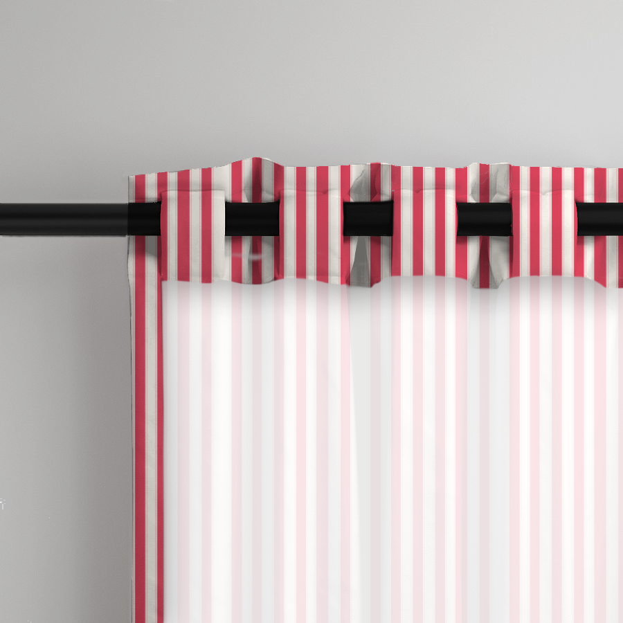Window Curtain Set - Cotton Blend (2 Panels) | French Stripe - Rose  (Vintage Cottage Collection)