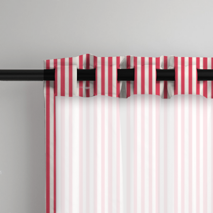 Window Curtain Set - Cotton Blend (2 Panels) | French Stripe - Rose  (Vintage Cottage Collection)