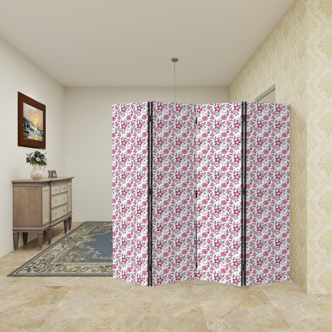 4 Panel Room Divider Folding Screen / Floral - Dragon Fruit