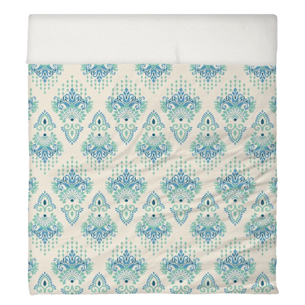 Blues &amp; Greens Anthology Duvet Cover Set – Ikat Damask (Aquastone)