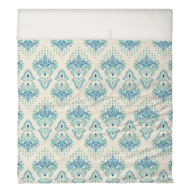 Blues &amp; Greens Anthology Duvet Cover Set – Ikat Damask (Aquastone)