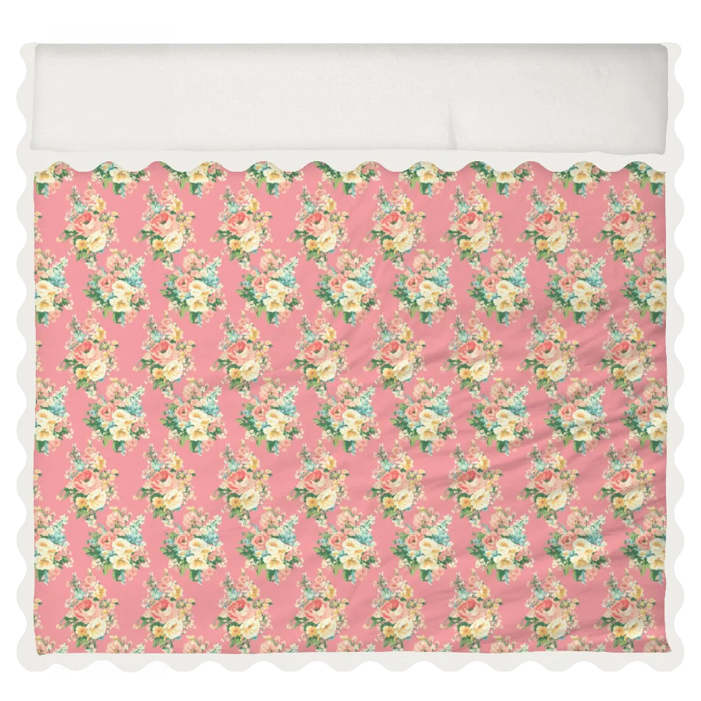 Vintage Cottage Collection Scalloped Duvet Cover Set - Florence (Peony)