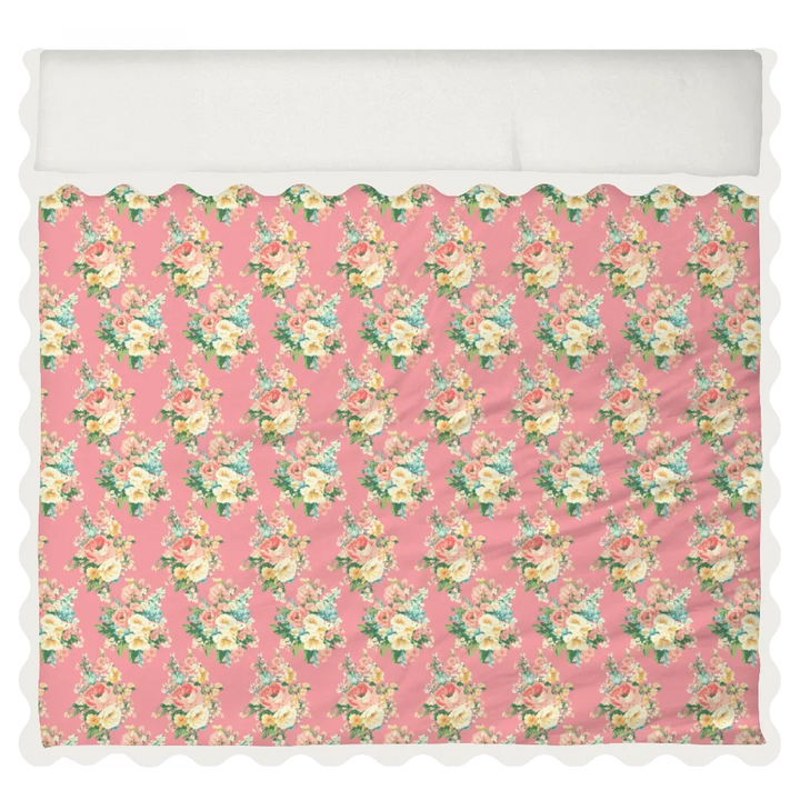 Vintage Cottage Collection Scalloped Duvet Cover Set - Florence (Peony)