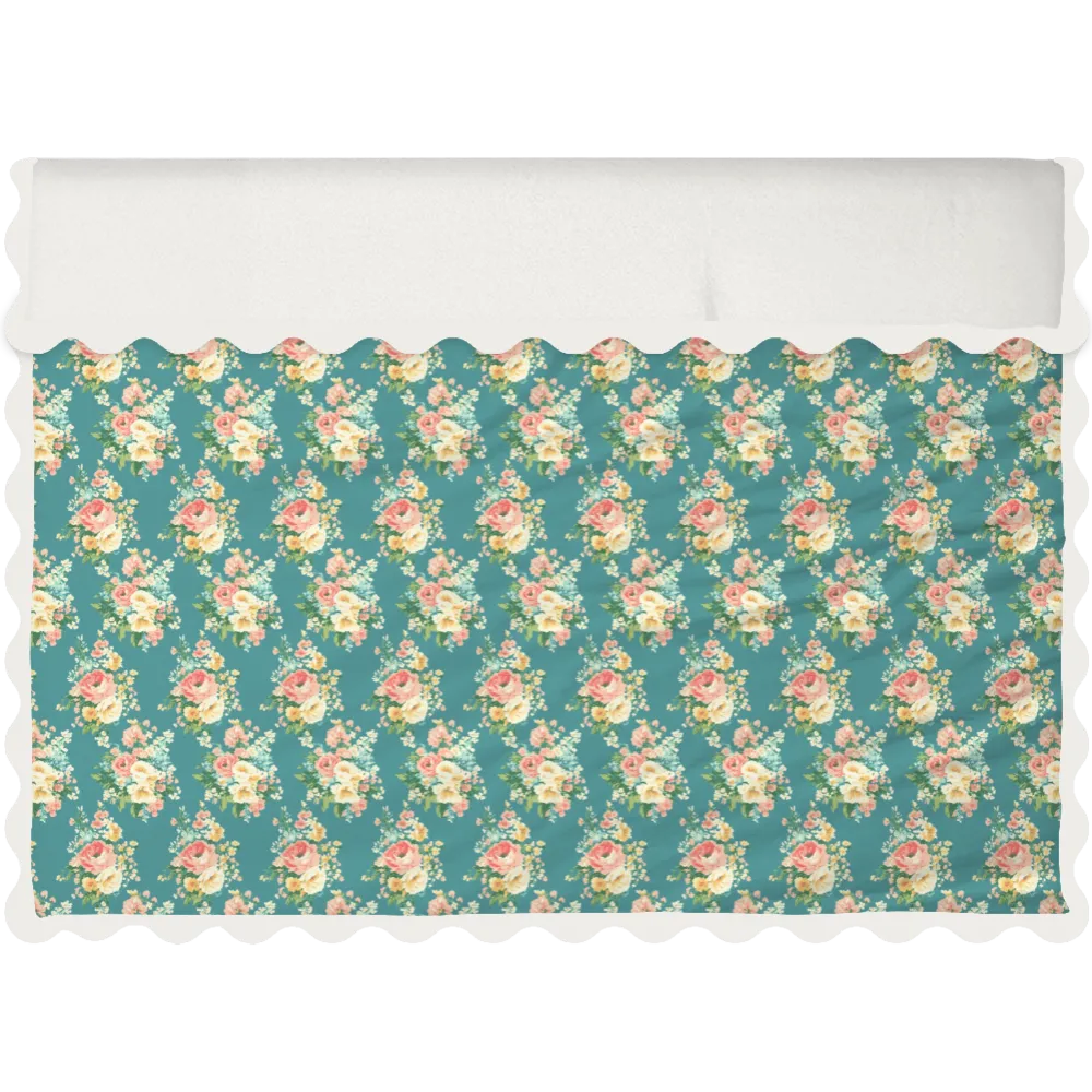 Vintage Cottage Collection Scalloped Duvet Cover Set - Florence (Blue)
