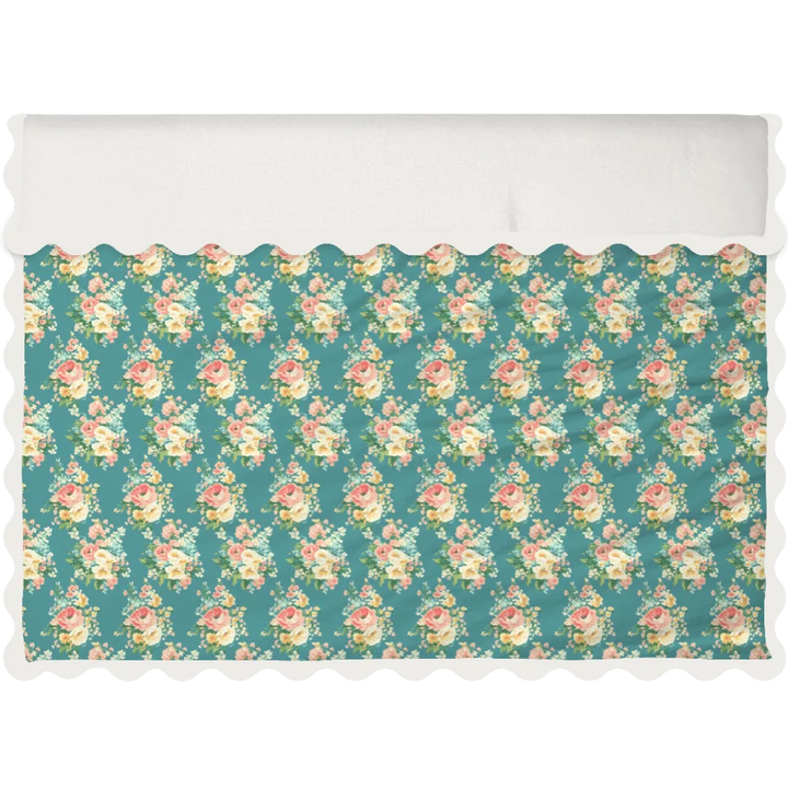 Vintage Cottage Collection Scalloped Duvet Cover Set - Florence (Blue)