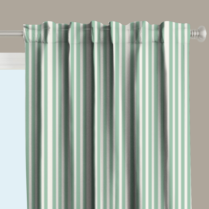 Window Curtain Set - Cotton Blend (2 Panels) | French Stripe - Spearmint  (Vintage Cottage Collection)