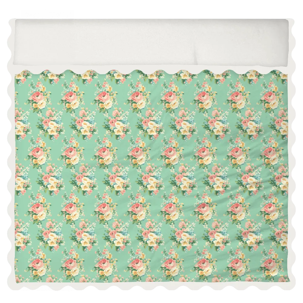 Vintage Cottage Collection Scalloped Duvet Cover Set - Florence (Aqua)