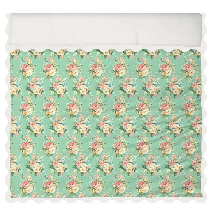 Vintage Cottage Collection Scalloped Duvet Cover Set - Florence (Aqua)