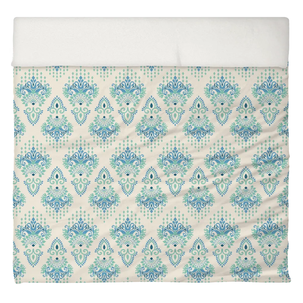 Blues &amp; Greens Anthology Duvet Cover Set – Ikat Damask (Aquastone)