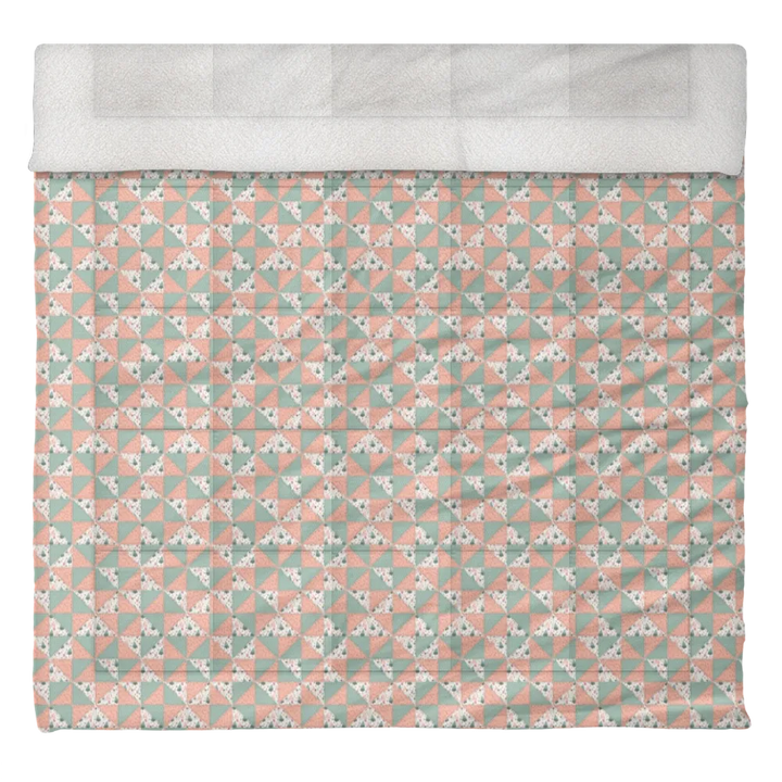 Luxury Flannel & Sherpa Comforter Set | Patchwork Pinwheel - Woodland Snowman