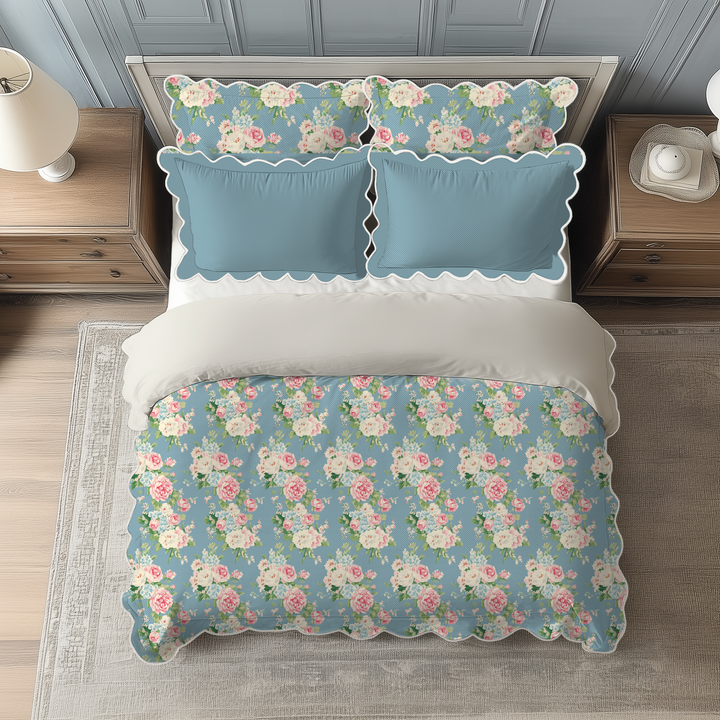 Vintage Cottage Collection Scalloped Duvet Cover Set - Emma (Bluejay)