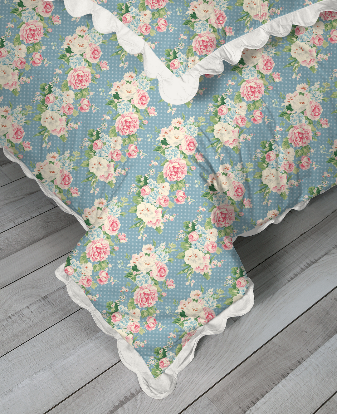 Vintage Cottage Collection Scalloped Duvet Cover Set - Emma (Bluejay)