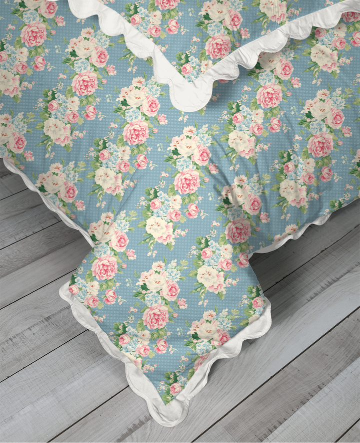 Vintage Cottage Collection Scalloped Duvet Cover Set - Emma (Bluejay)