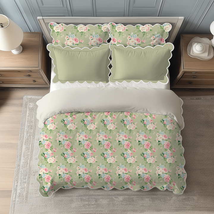 Vintage Cottage Collection Scalloped Duvet Cover Set - Emma (Khaki)
