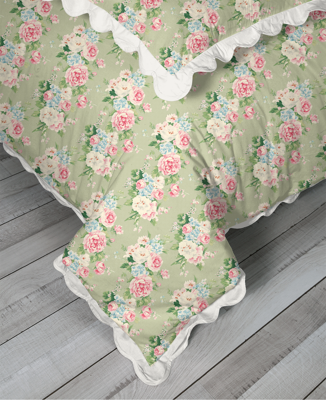 Vintage Cottage Collection Scalloped Duvet Cover Set - Emma (Khaki)