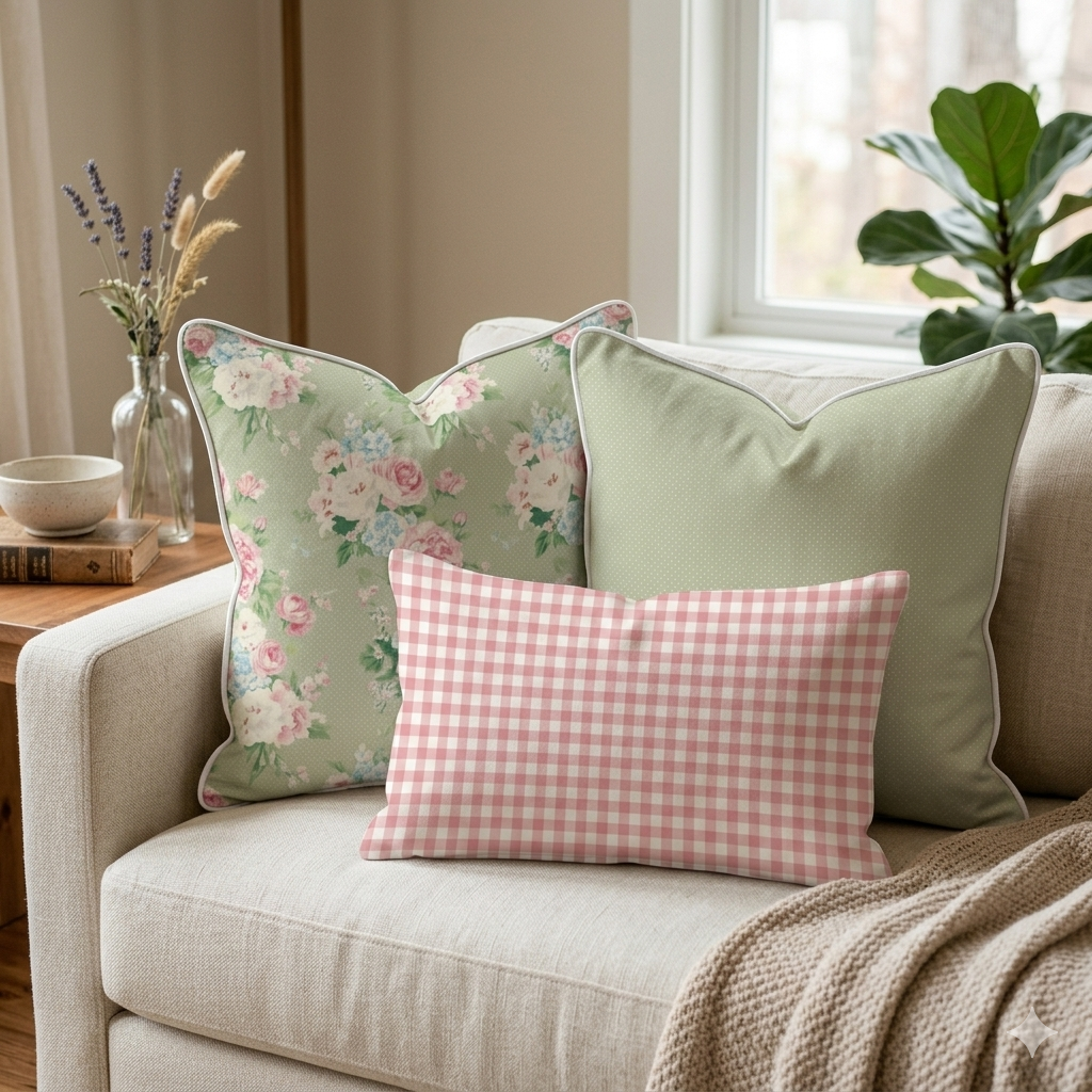 Vintage Cottage Pillow Trio – Emma (Khaki)