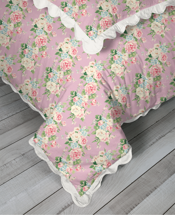 Vintage Cottage Collection Scalloped Duvet Cover Set - Emma (Lilac)