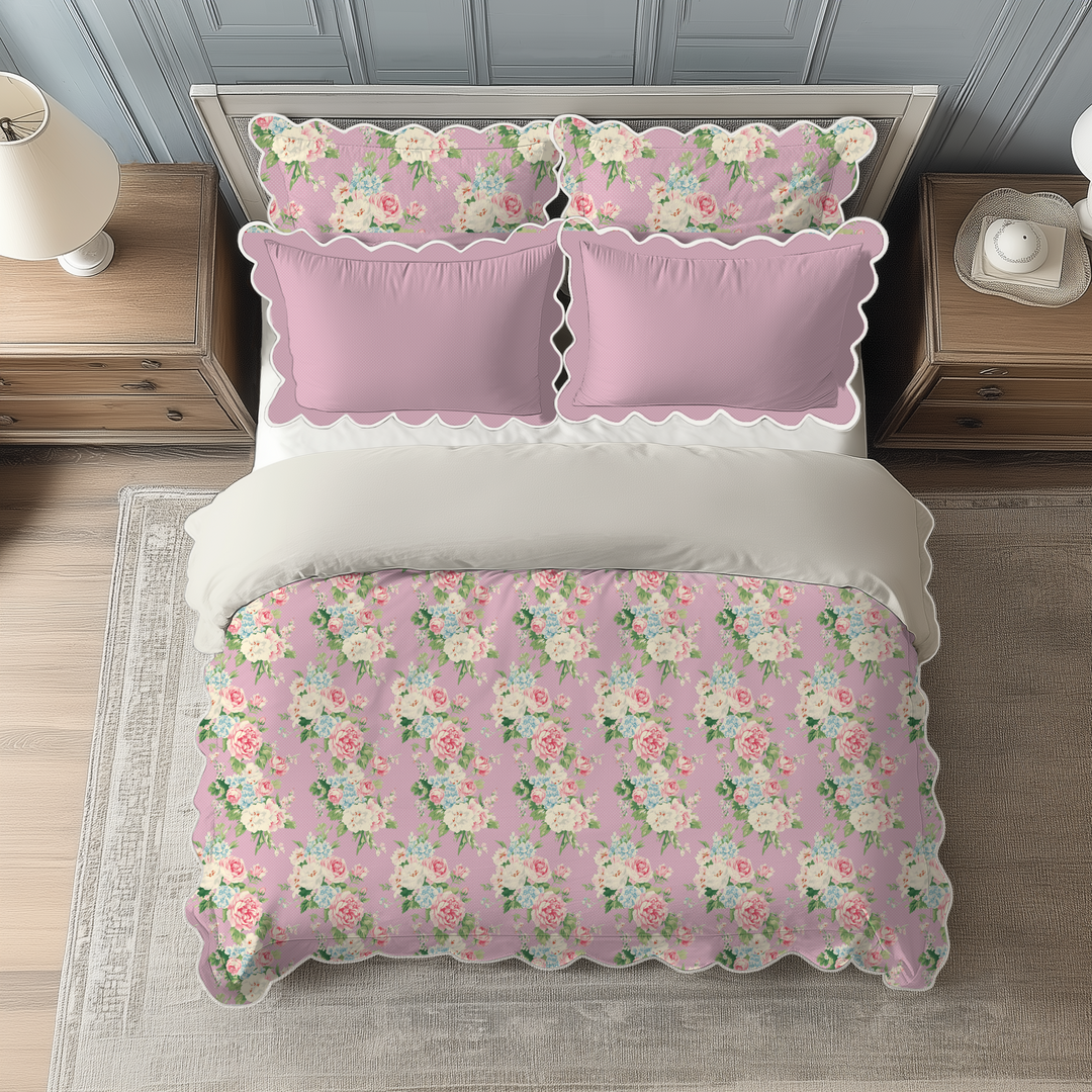 Vintage Cottage Collection Scalloped Duvet Cover Set - Emma (Lilac)