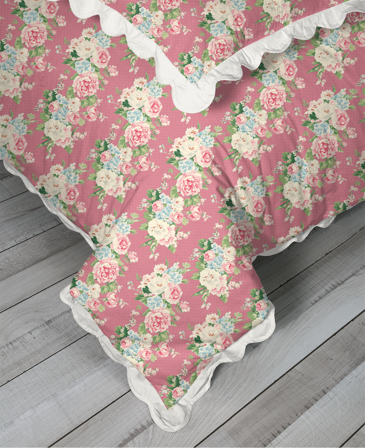 Vintage Cottage Collection Scalloped Duvet Cover Set - Emma (Peony)