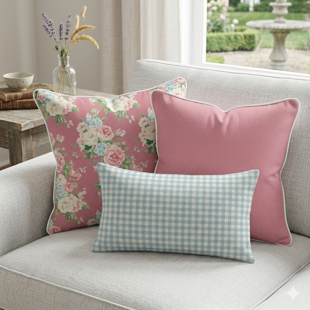 Vintage Cottage Pillow Trio – Emma (Peony)