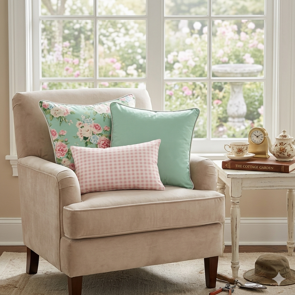 Vintage Cottage Pillow Trio – Emma (Seafoam)