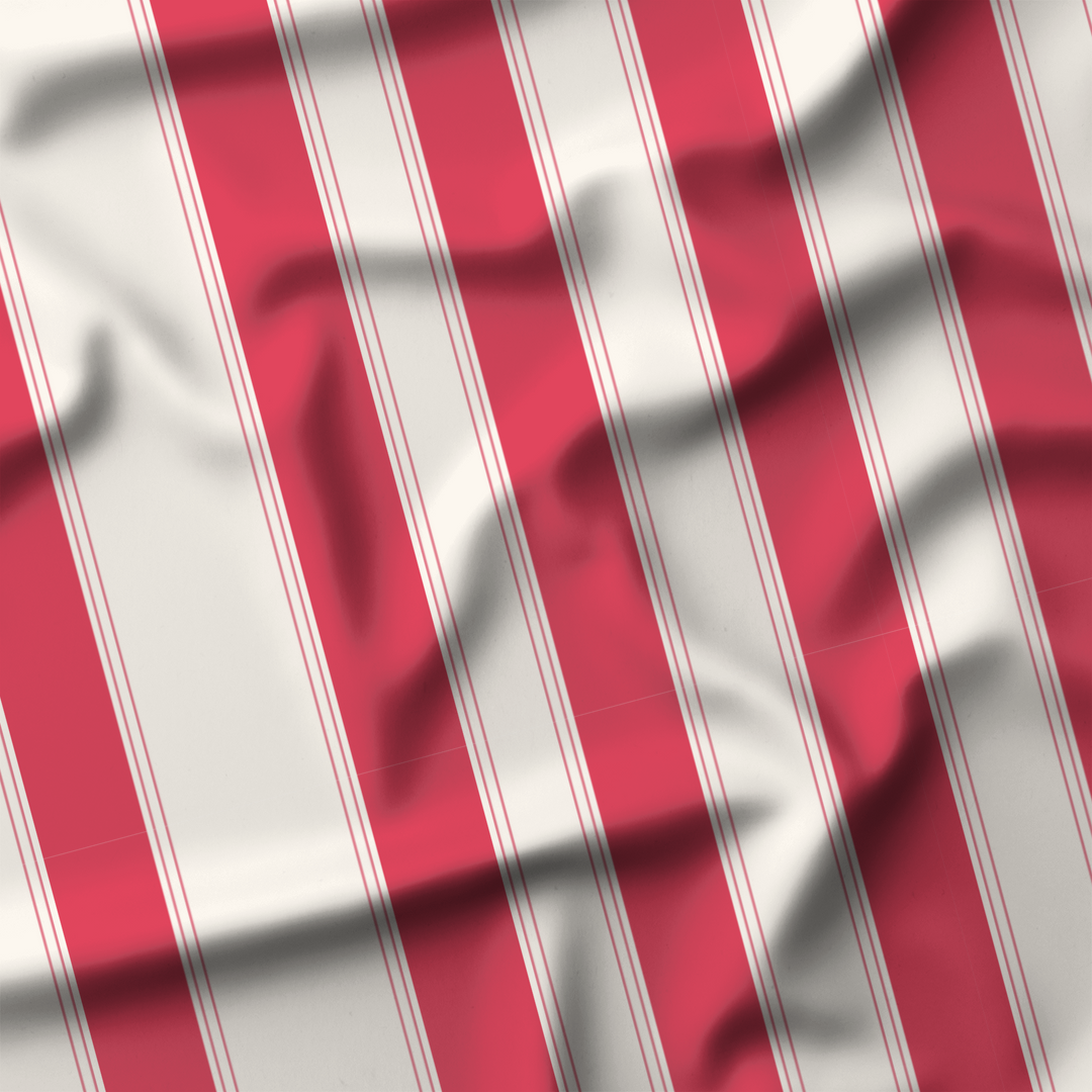 Window Curtain Set - Cotton Blend (2 Panels) | French Stripe - Rose  (Vintage Cottage Collection)