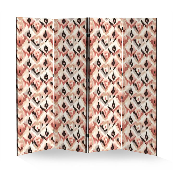 4 Panel Room Divider Folding Screen / Ikat Fusion - Blush and Beige