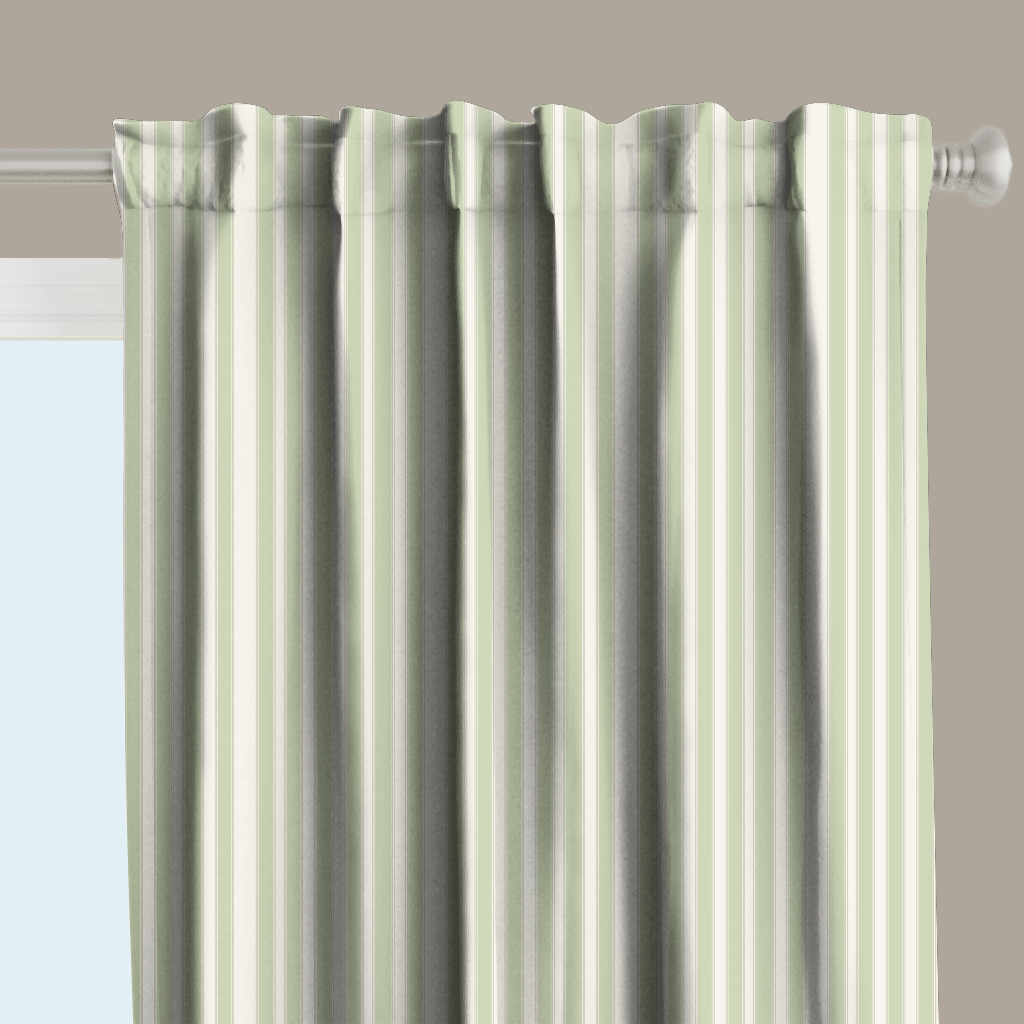 Window Curtain Set - Cotton Blend (2 Panels) | French Stripe - Celery  (Vintage Cottage Collection)