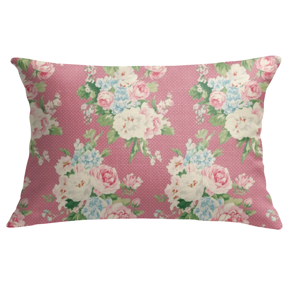 Emma - Peony Floral Lumbar Pillow – Personalized Panel | Vintage Cottage Collection