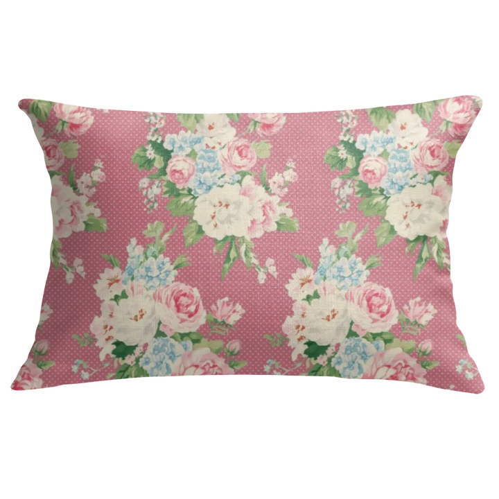 Emma - Peony Floral Lumbar Pillow – Personalized Panel | Vintage Cottage Collection