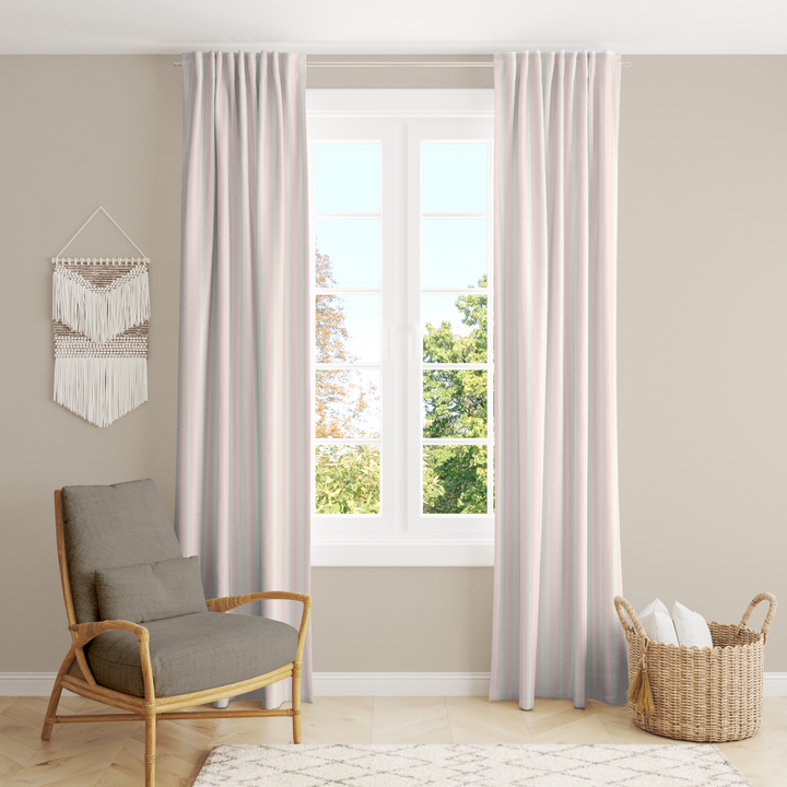 Window Curtain Set - Cotton Blend (2 Panels) | French Stripe - Ballet Pink  (Vintage Cottage Collection)
