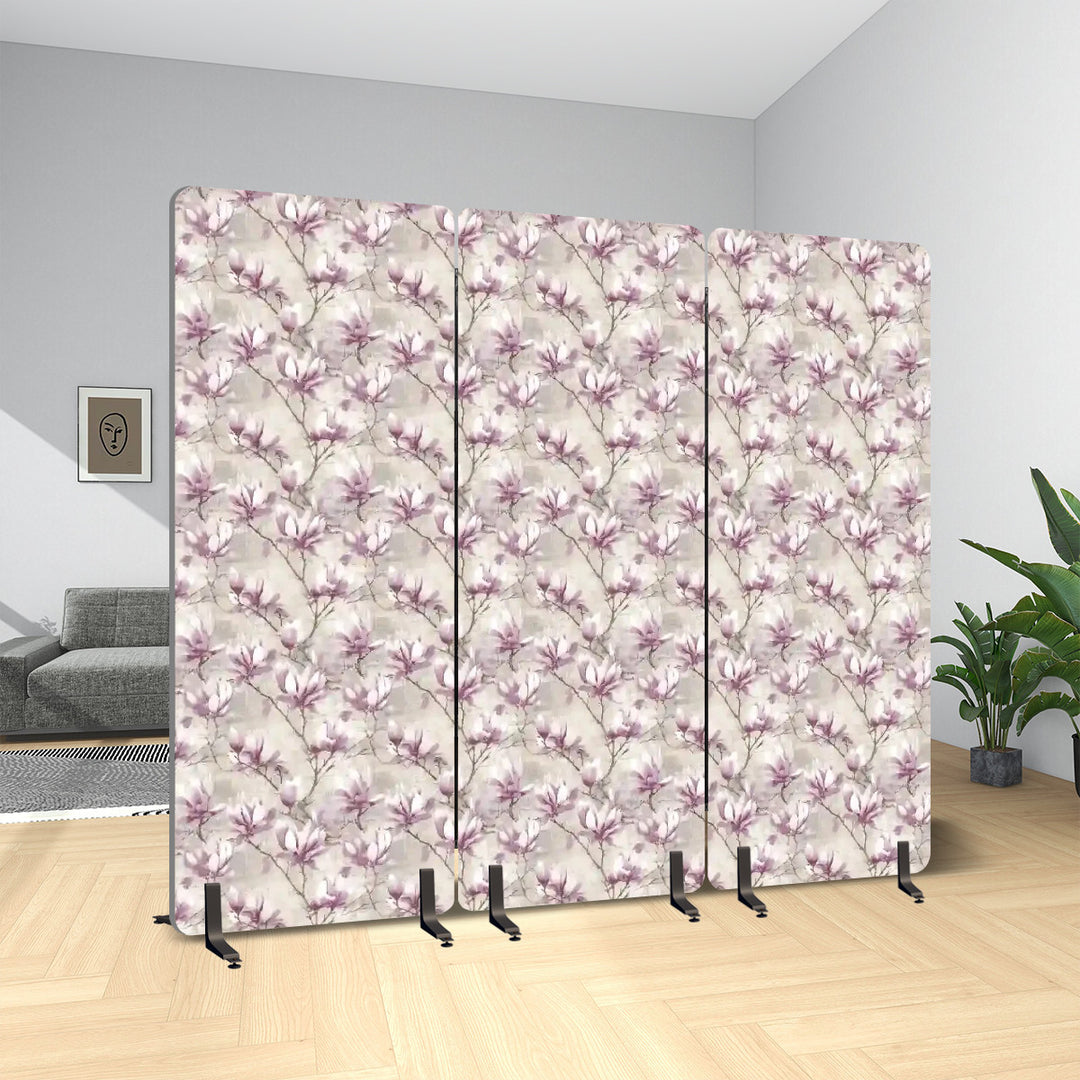 3 Panel Sound-Absorbing Room Divider / Magnolias - Lavender Orchid