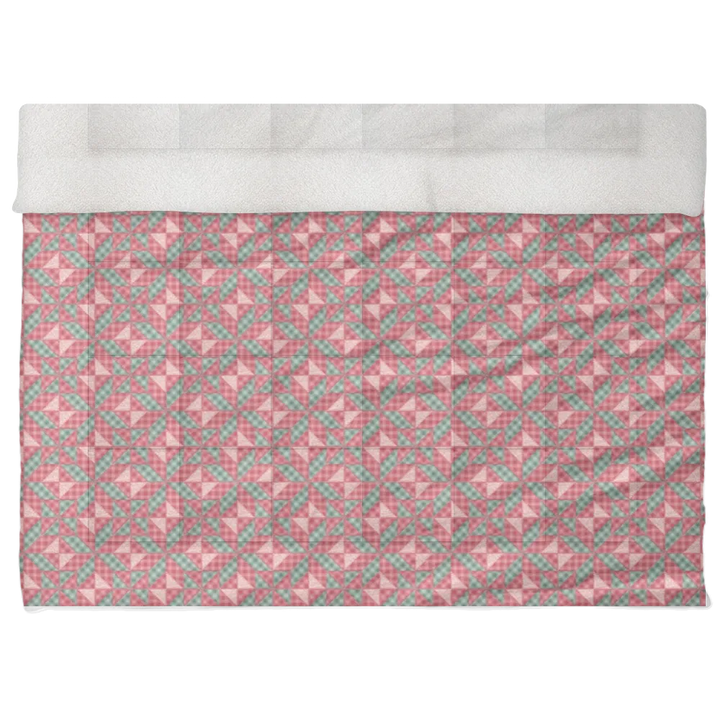 Luxury Flannel & Sherpa Comforter Set | Patchwork Star - Pink Plaid