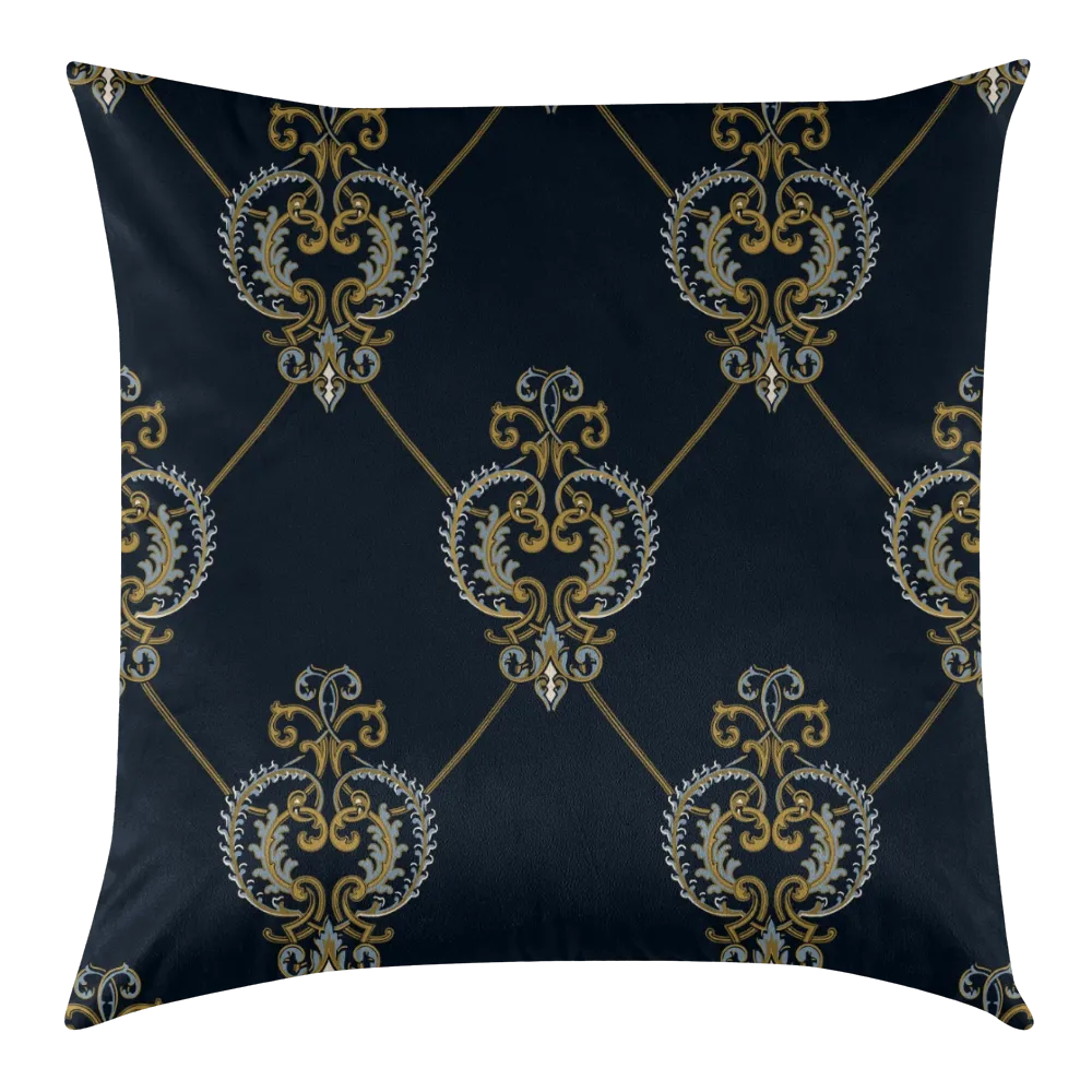 Heritage Bloom Dutch Velvet Decorative Pillow - Heart Scroll (Midnight)
