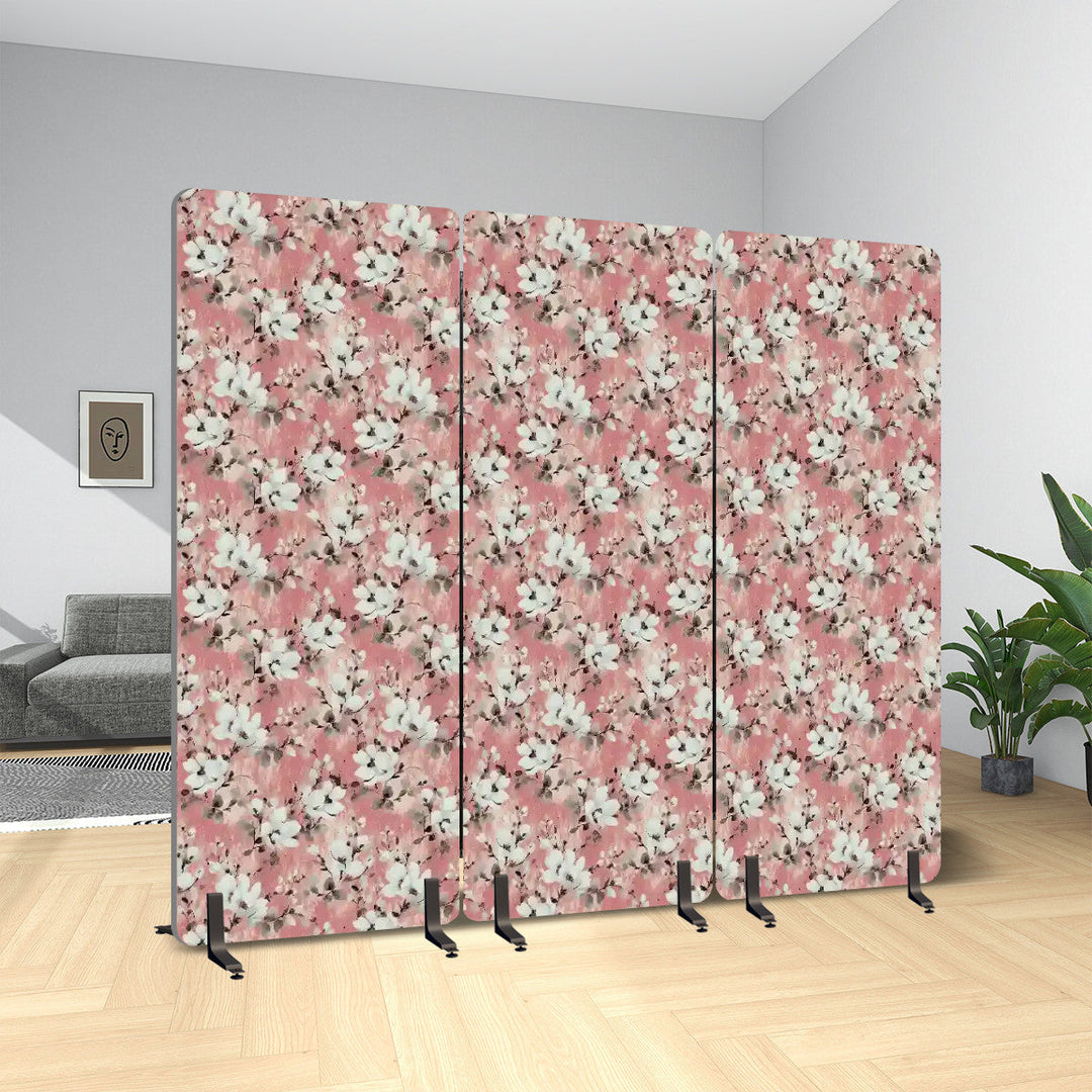 3 Panel Sound-Absorbing Room Divider / Distressed Cotton Blossom