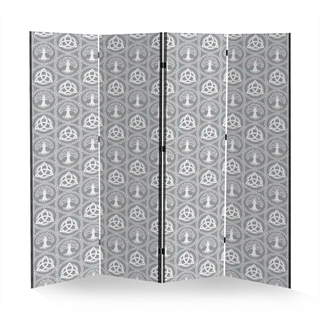 4 Panel Room Divider Folding Screen / Celtic Tree & Triquetra