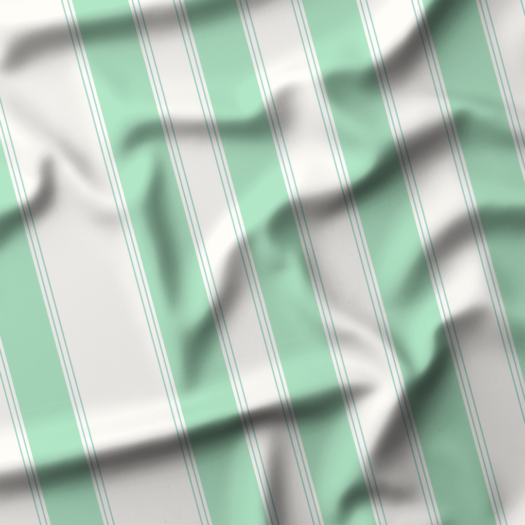 Window Curtain Set - Cotton Blend (2 Panels) | French Stripe - Seafoam  (Vintage Cottage Collection)