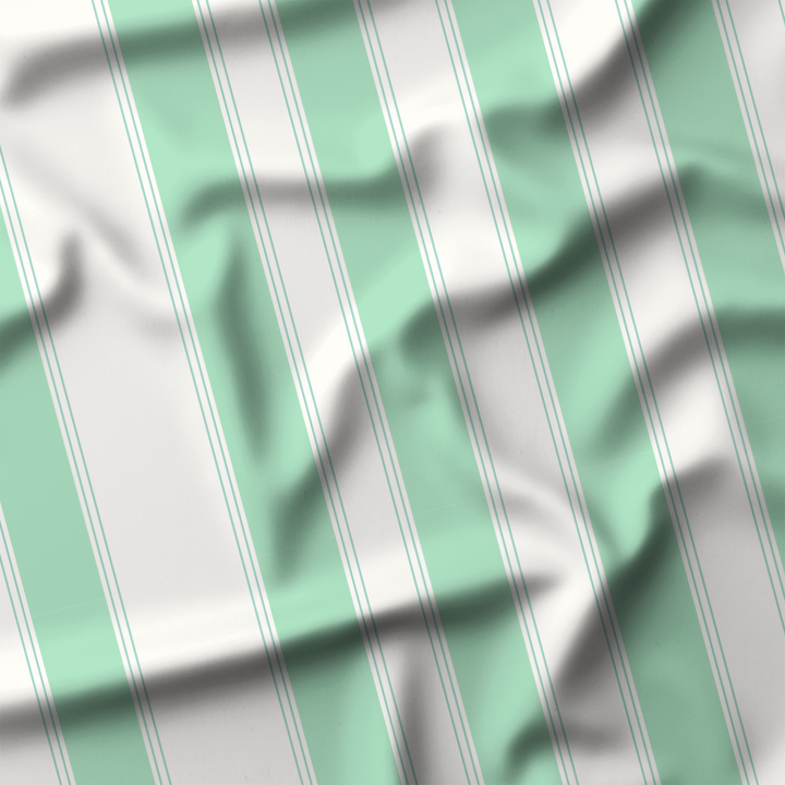 Window Curtain Set - Cotton Blend (2 Panels) | French Stripe - Seafoam  (Vintage Cottage Collection)