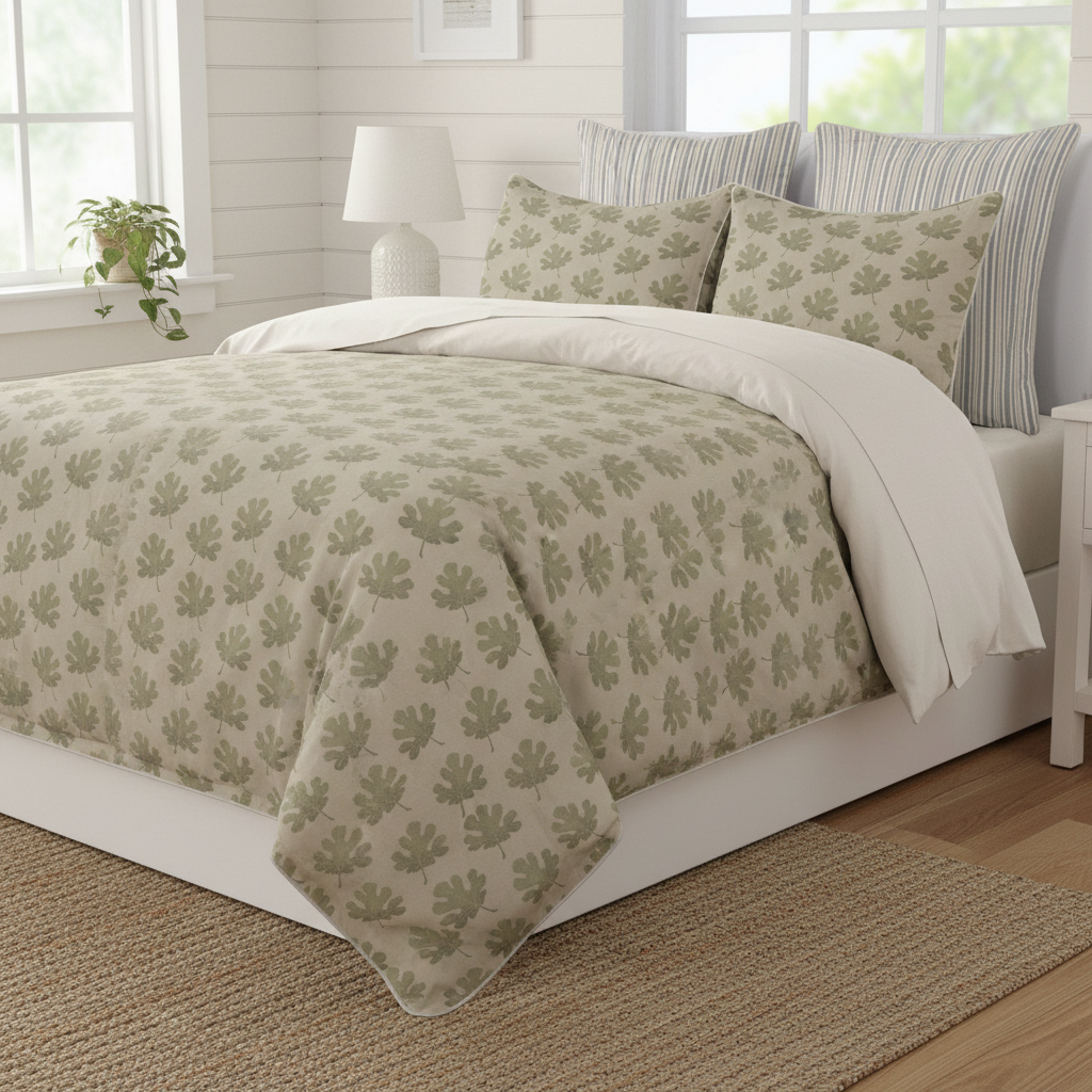 Verdant Fig™ Piped Edge Duvet Cover Set - Stamped Fig