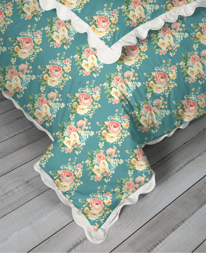 Vintage Cottage Collection Scalloped Duvet Cover Set - Florence (Blue)