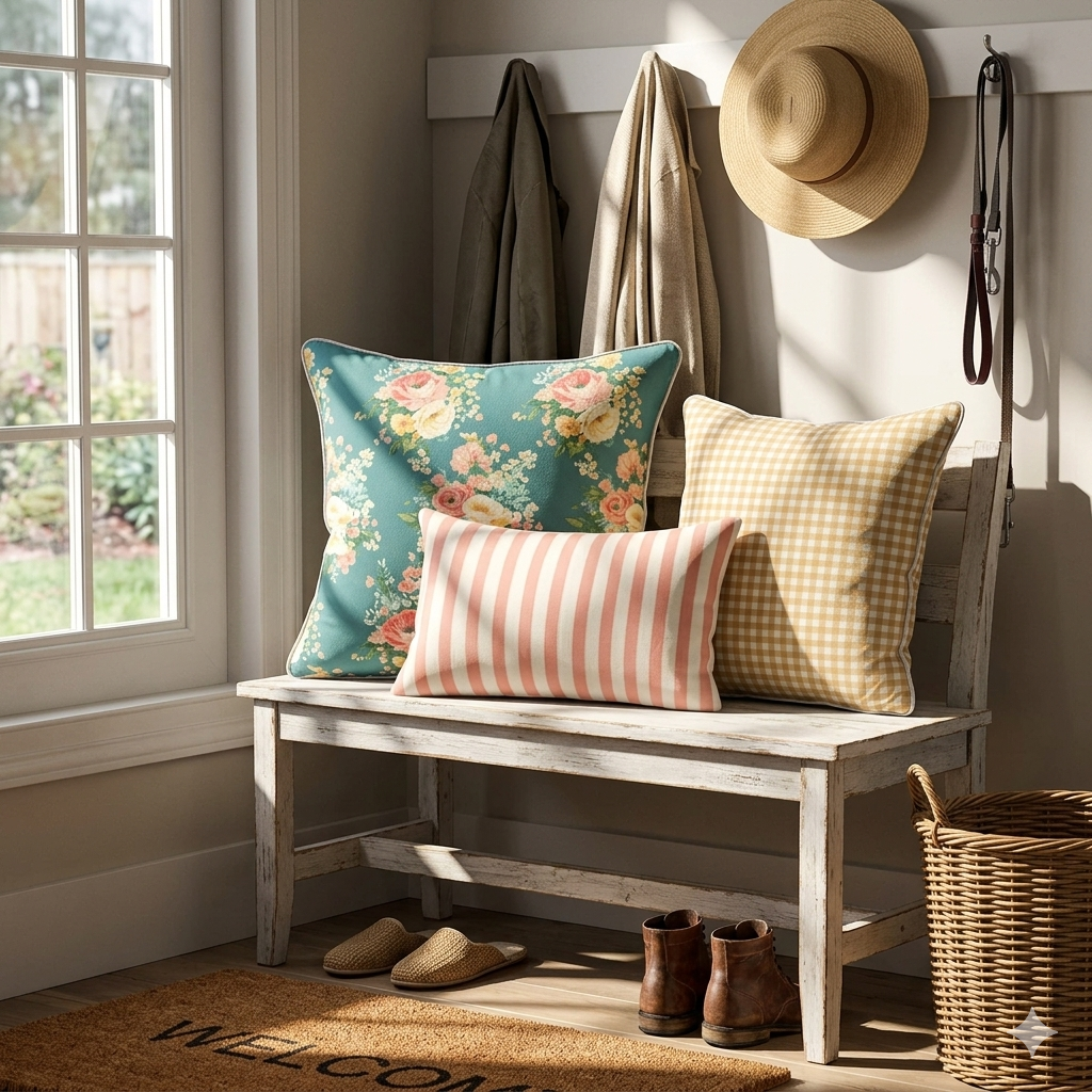 Vintage Cottage Pillow Trio – Florence (Blue)