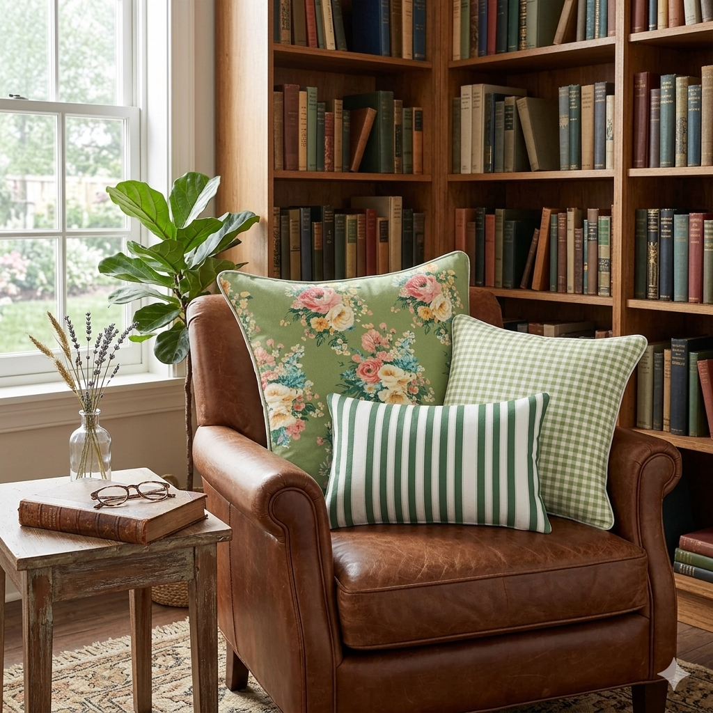Vintage Cottage Pillow Trio – Florence (Lime)