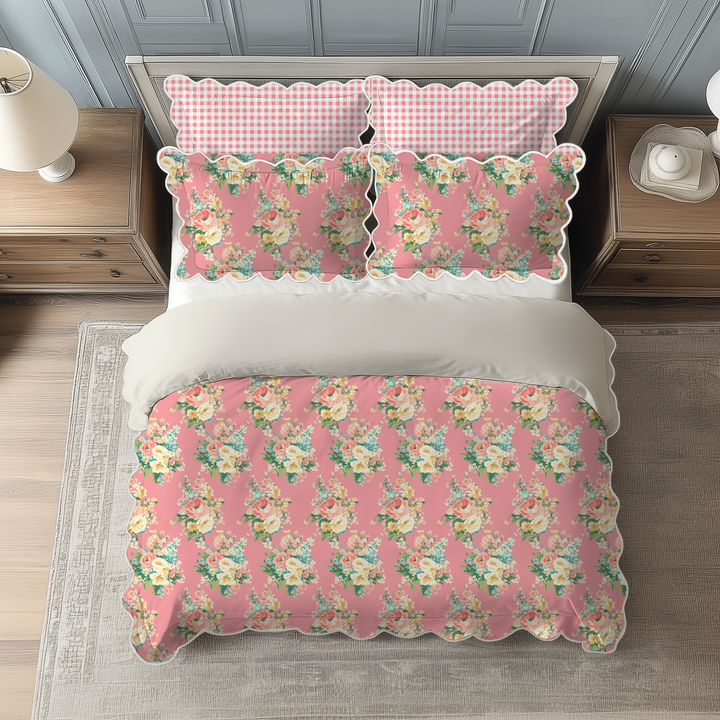 Vintage Cottage Collection Scalloped Duvet Cover Set - Florence (Peony)