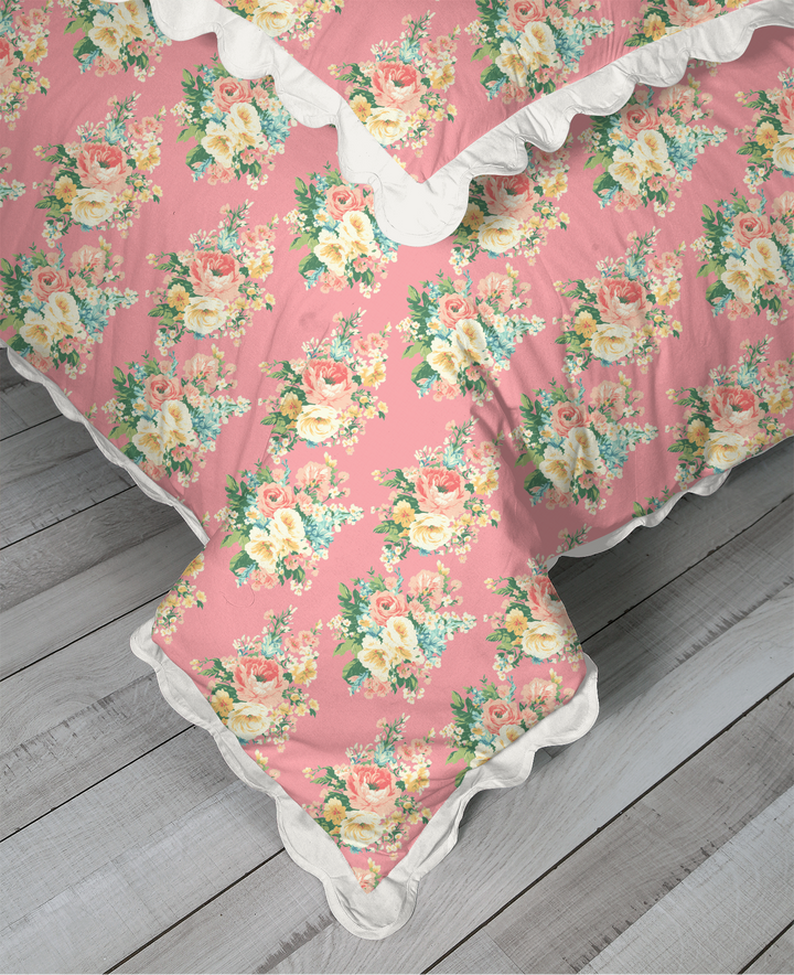 Vintage Cottage Collection Scalloped Duvet Cover Set - Florence (Peony)
