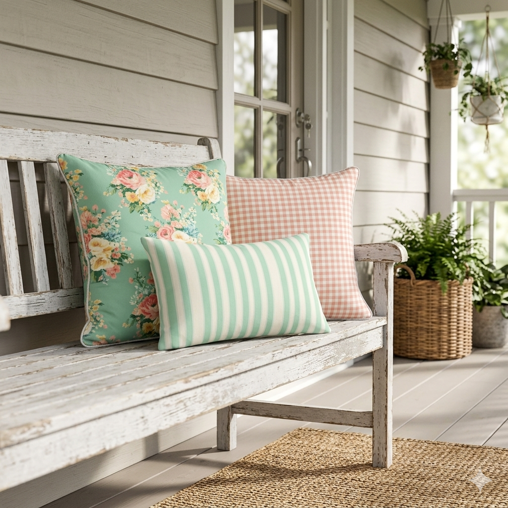 Vintage Cottage Pillow Trio – Florence (Aqua)