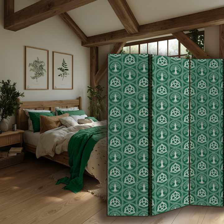 4 Panel Room Divider Folding Screen / Celtic Tree & Triquetra