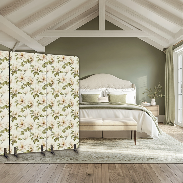 3 Panel Sound-Absorbing Room Divider / Cream Magnolias