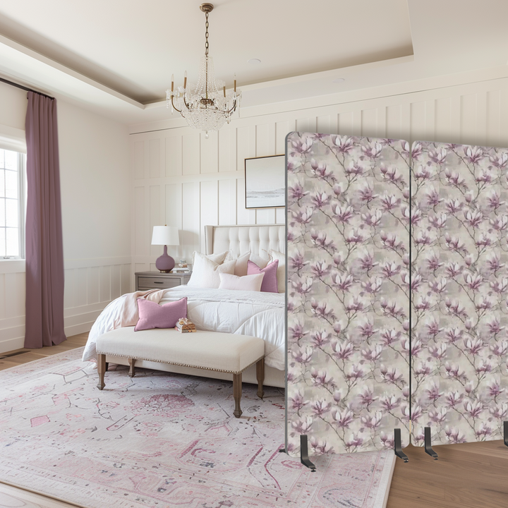 3 Panel Sound-Absorbing Room Divider / Magnolias - Lavender Orchid